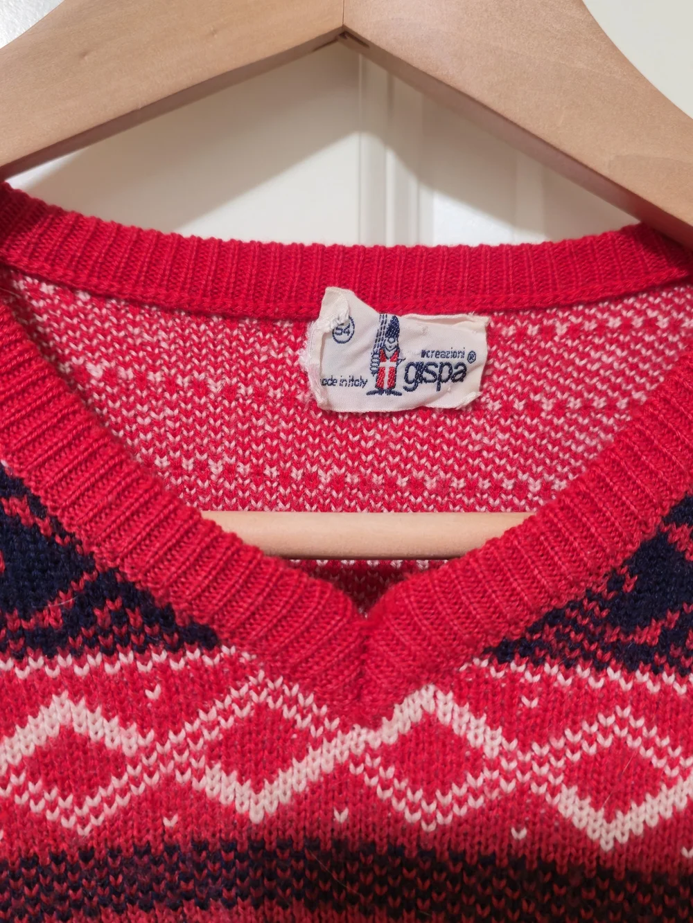 Vintage Gipsa Monsanto Made in Italy Fair Isle Wool Red Sweater Med Lg Holiday